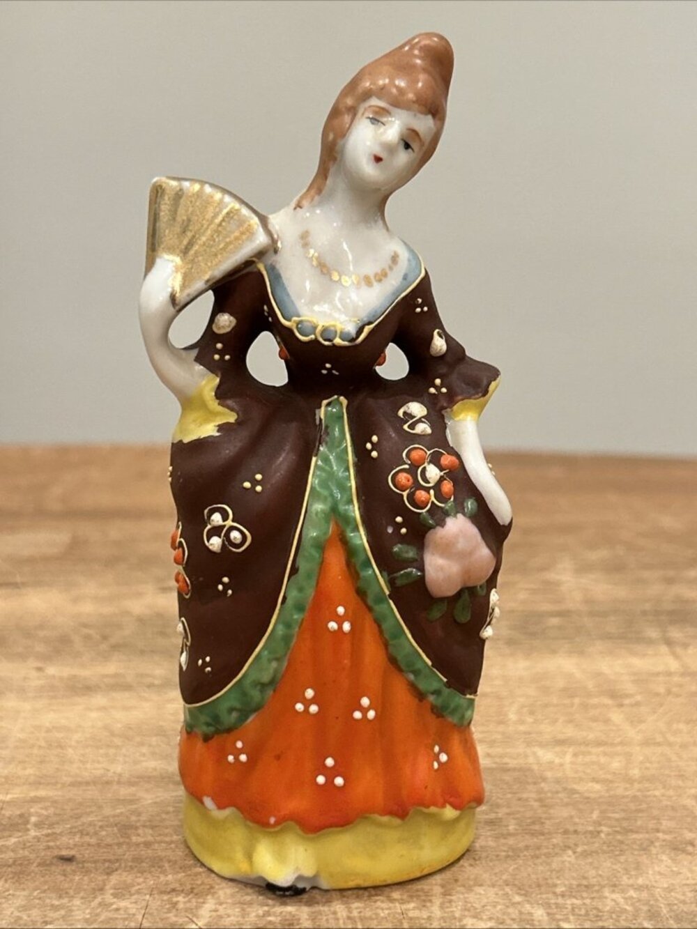 Vintage Wall Pocket Porcelain Hand Painted Moriage Victorian Lady With Fan Japan